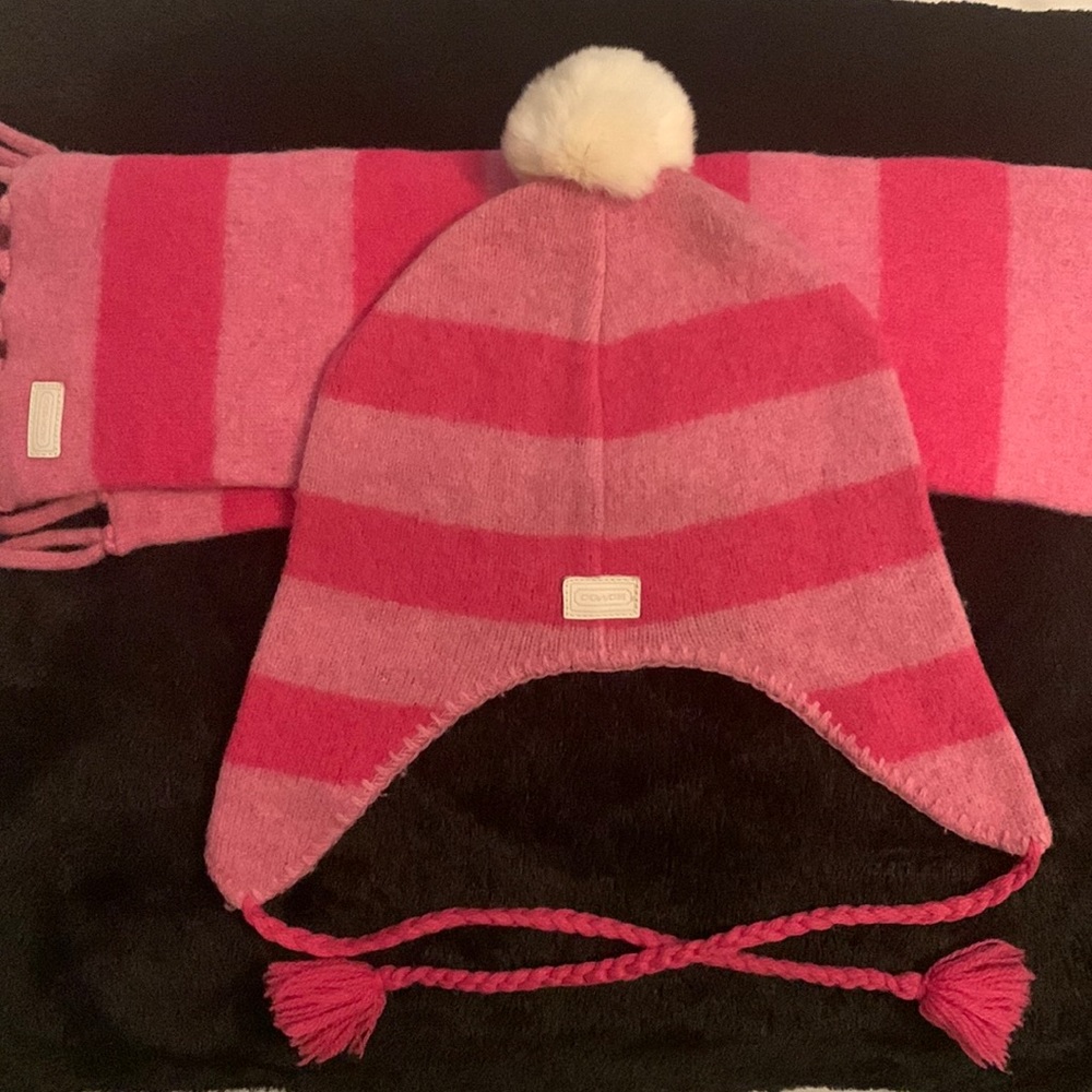 Coach kids striped wool hat and scarf set (1)